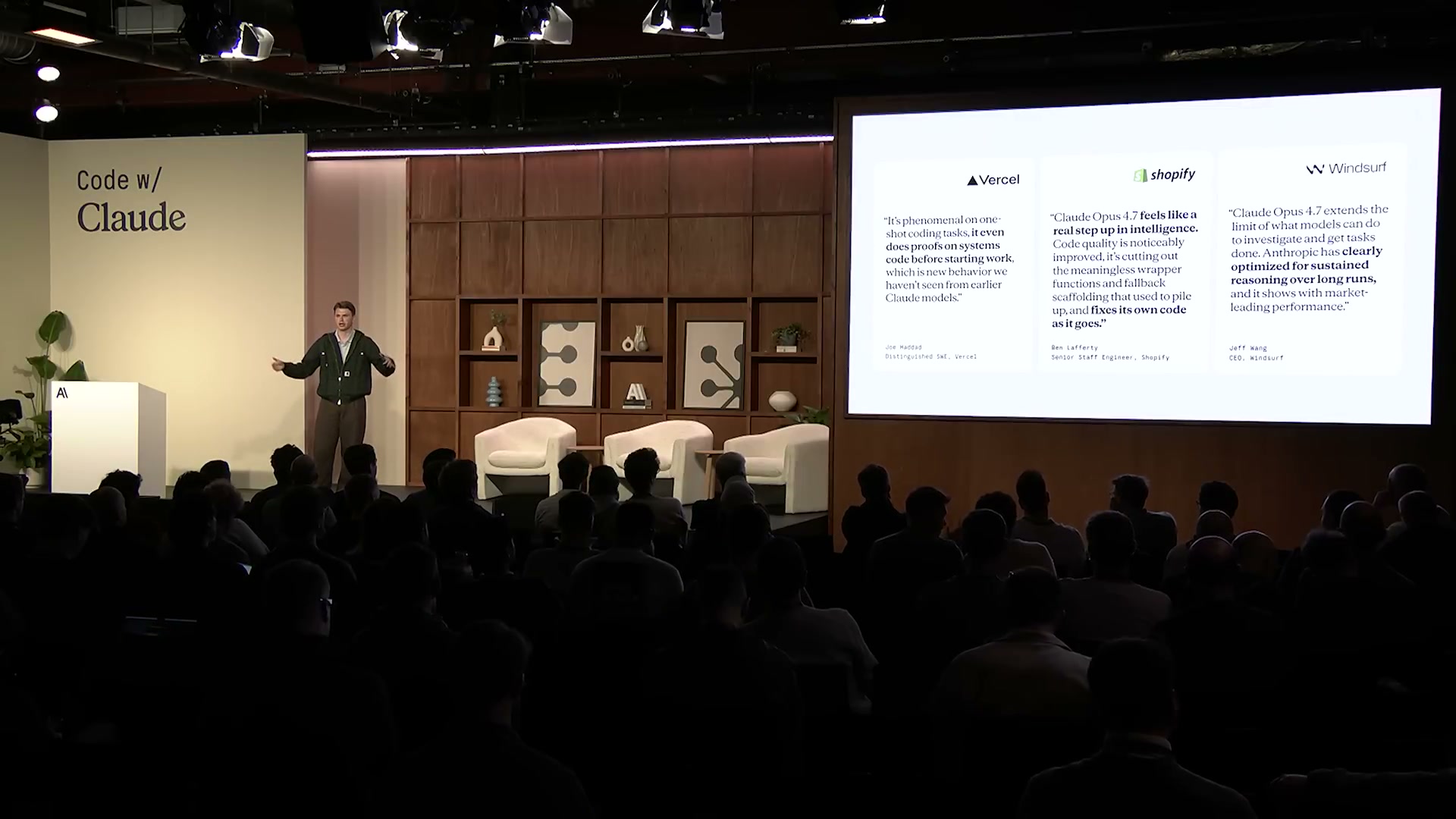 Testimonials from Vercel, Shopify, and Windsurf on Claude Opus 4.7