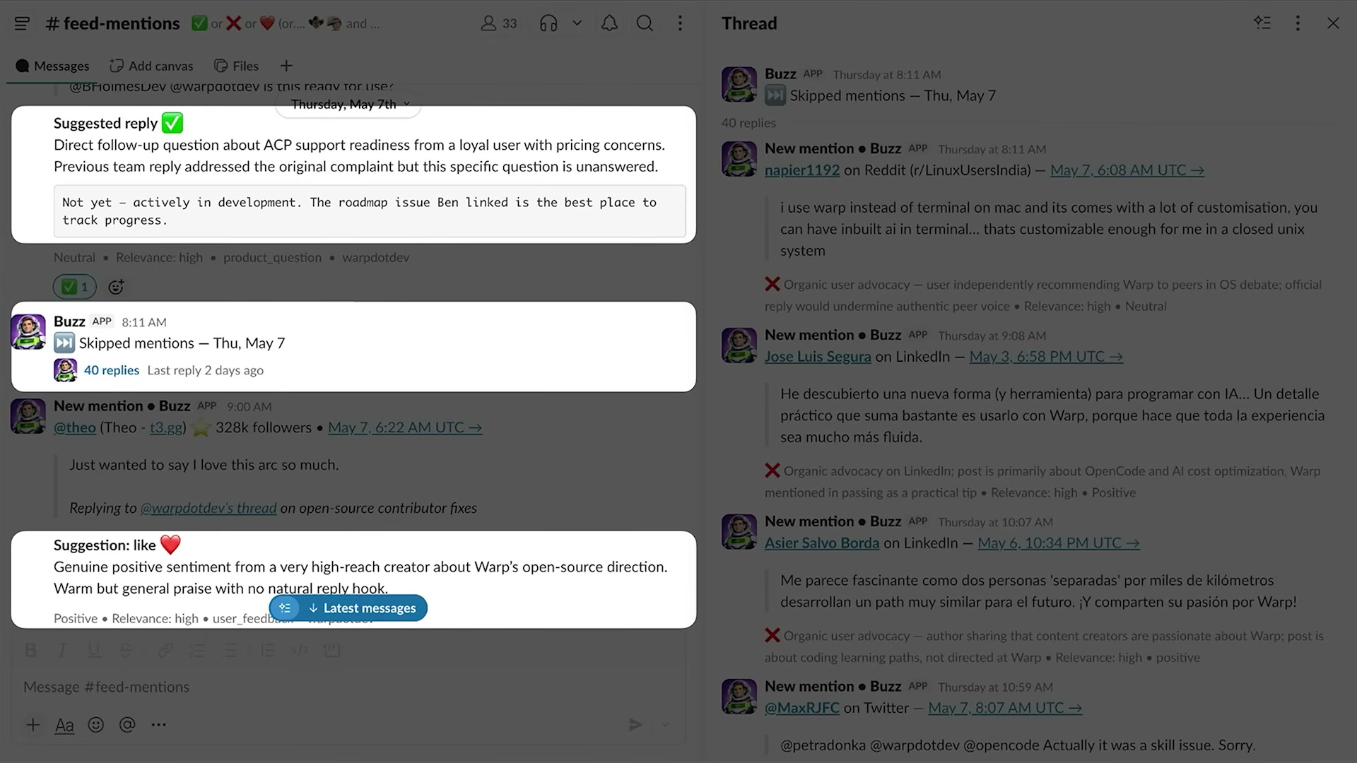 Slack #feed-mentions channel demo