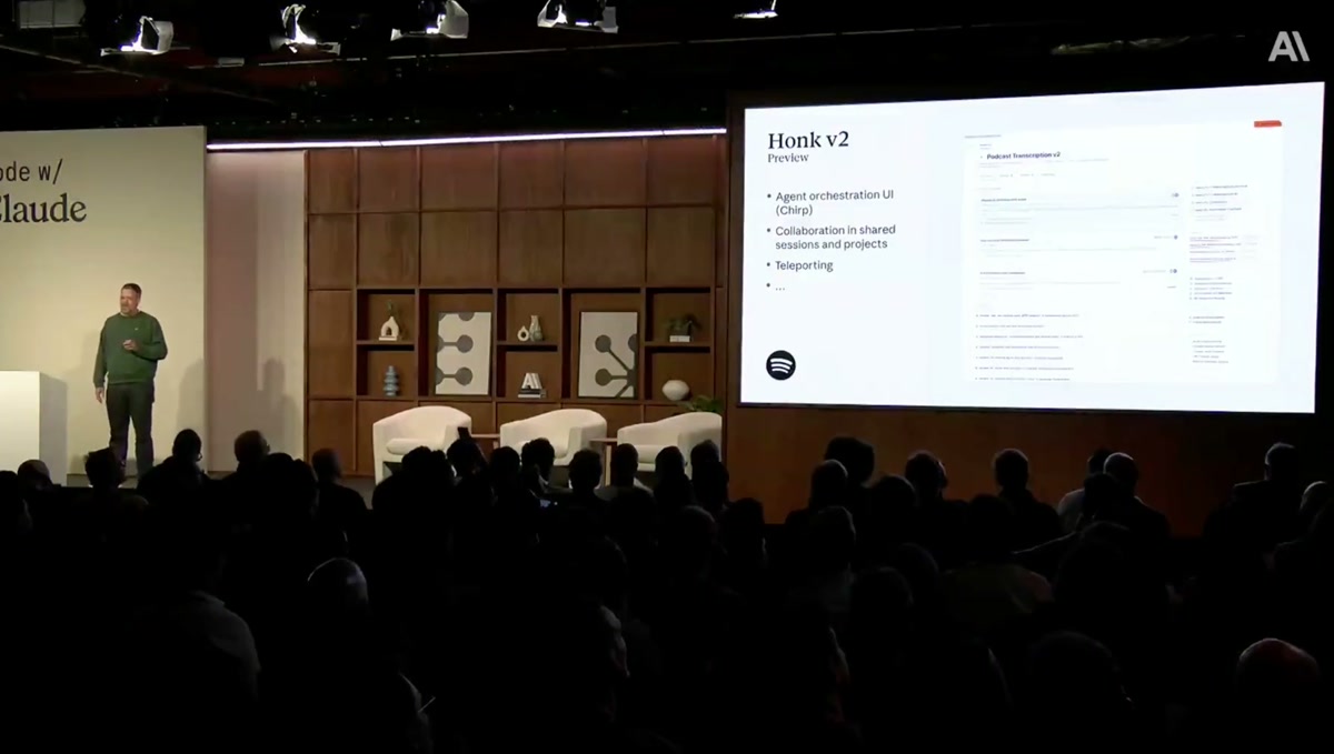 Honk v2 Previewスライド — Agent orchestration UI (Chirp)、Collaboration in shared sessions and projects、Teleporting