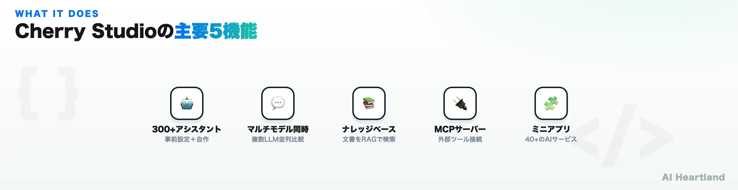 Cherry Studioの主要5機能：300以上のアシスタント、マルチモデル同時会話、ナレッジベース、MCPサーバー、ミニアプリ