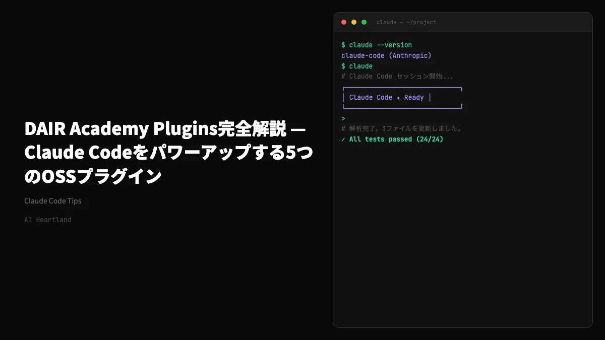 DAIR Academy Plugins完全解説 — Claude Codeをパワーアップする5つのOSSプラグイン
