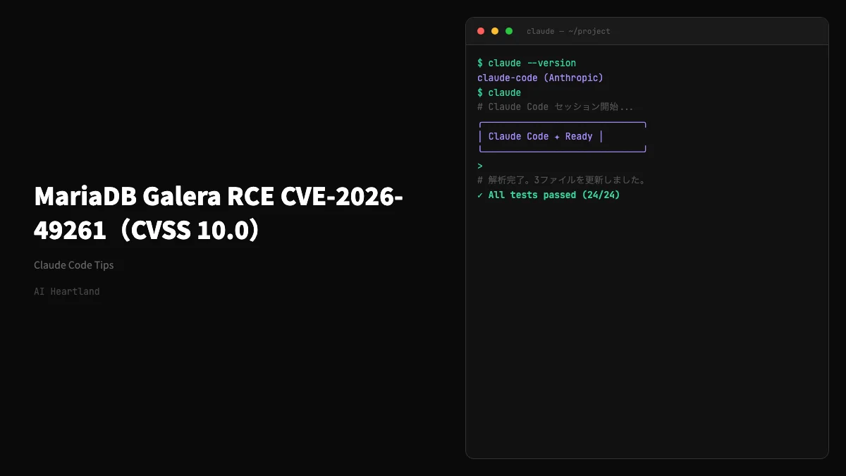 MariaDB Galera RCE脆弱性 CVE-2026-49261（CVSS 10.0）｜影響確認とパッチ手順
