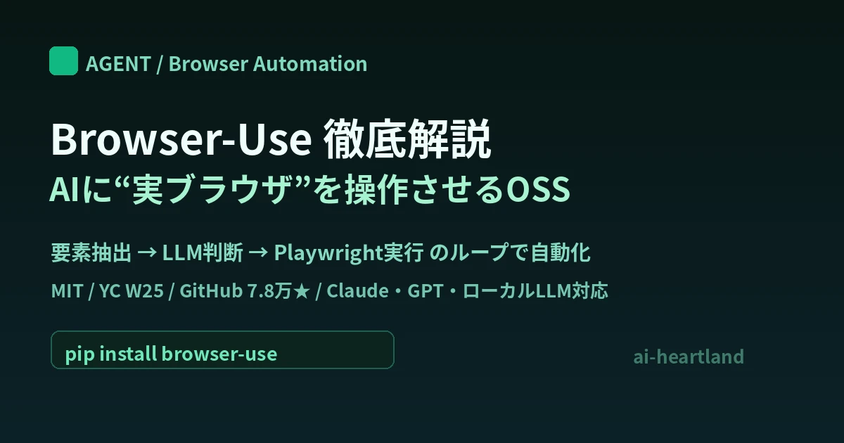 Browser-Use 徹底解説：AIに実ブラウザを操作させるOSS。要素抽出→LLM判断→Playwright実行のループ