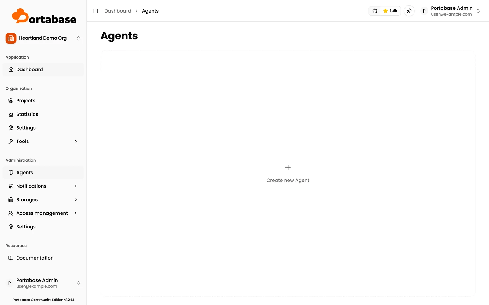 Portabaseのエージェント管理画面。登録したエージェントの状態が一覧表示されている