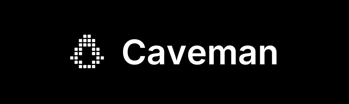 cavemanの公式ロゴバナー。ピクセルアートのアイコンとCavemanのワードマーク