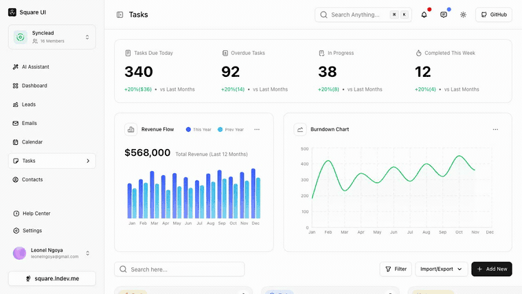 Square UIのtasksテンプレートでAI Assistantパネルを開く実機デモ