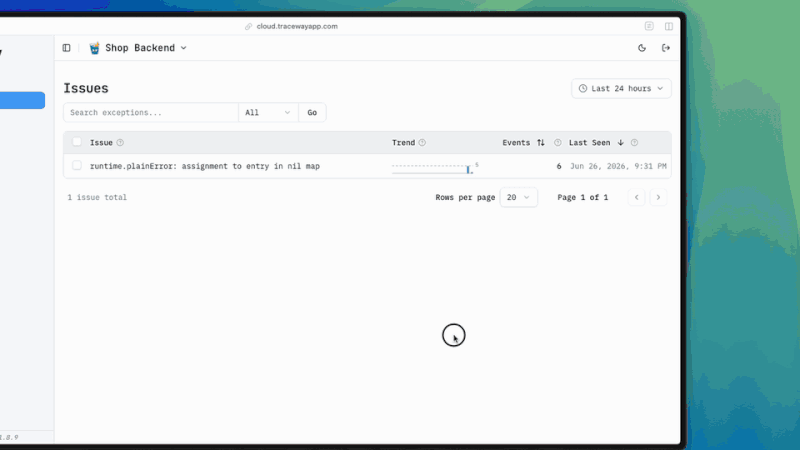 Traceway に出た本番エラーを起点に、Claude Code が根本原因を特定してコードを修正するまでのデモ